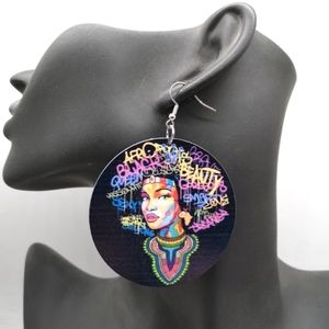 💎NEW Urban Graffiti Afro Woman Print Earrings
